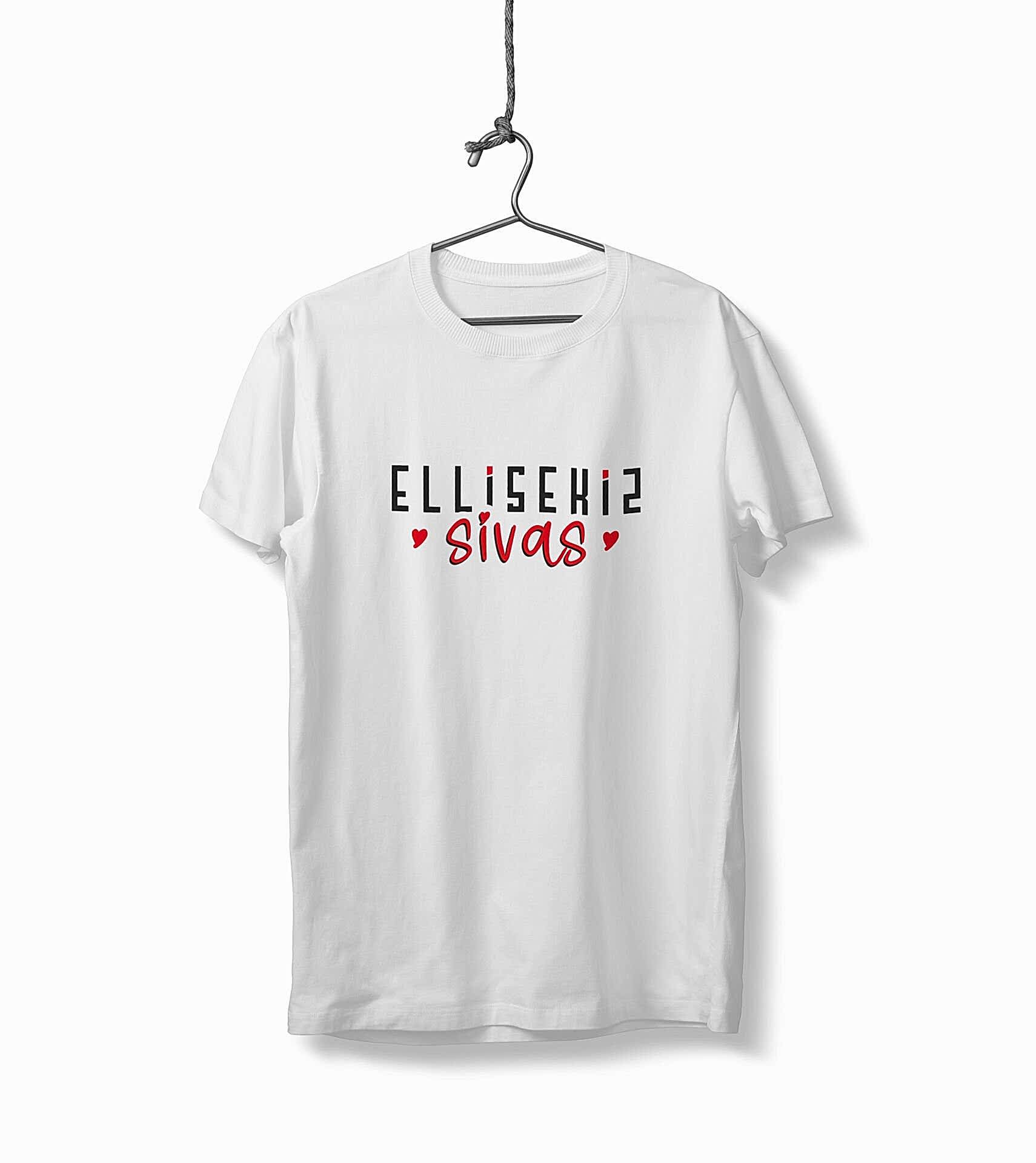 Ellisekiz Sivas Yazılı Sivas Temalı Unisex Beyaz Sıfır Yaka Tişört