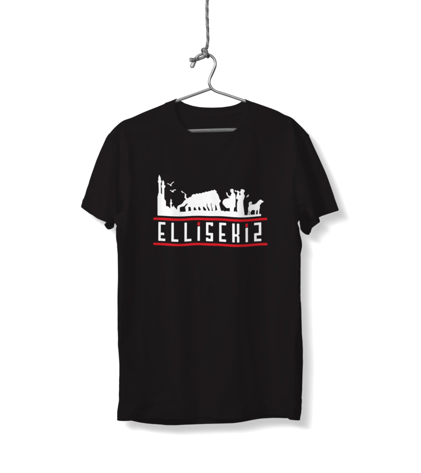 Ellisekiz Yazılı Sivas ve Halay Temalı Unisex Siyah Sıfır Yaka Tişört