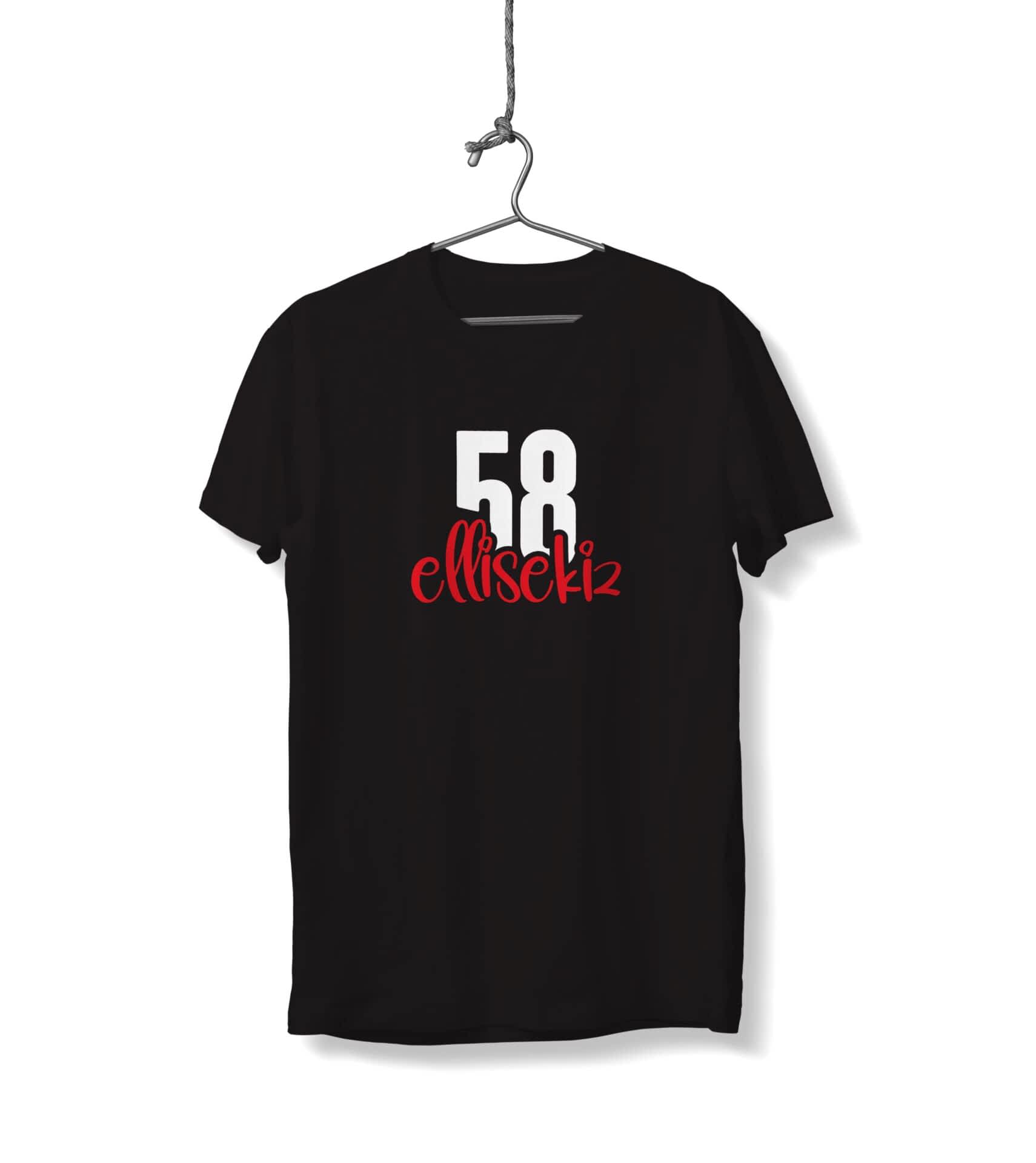Ellisekiz 58 Yazılı Sivas Temalı Unisex Siyah Sıfır Yaka Tişört