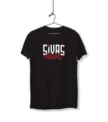 Sivas Ellisekiz Yazılı Sivas Temalı Unisex Siyah Sıfır Yaka Tişört